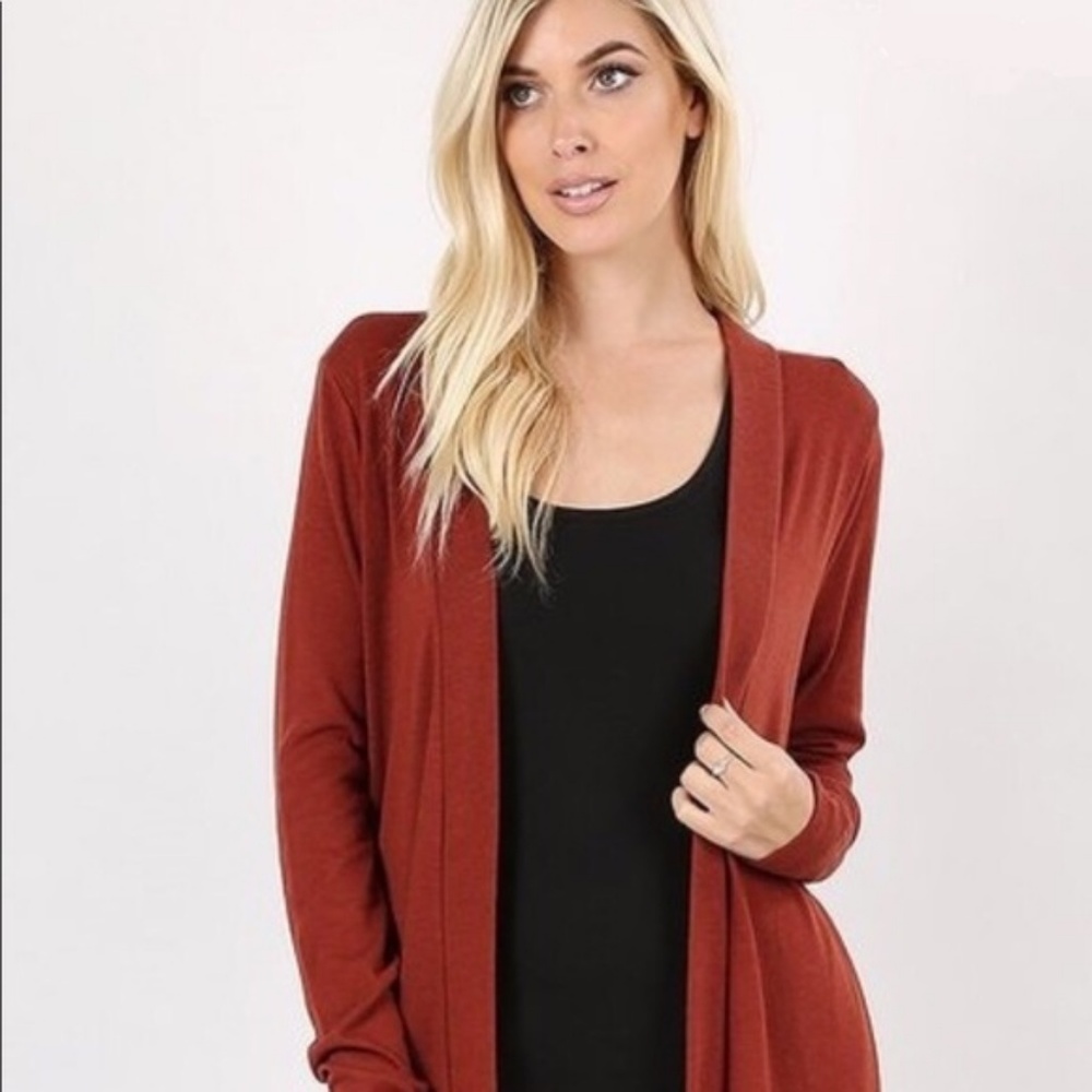 New Women's Rust Orange Long Cardigan w/Pockets - Picture 6 of 7